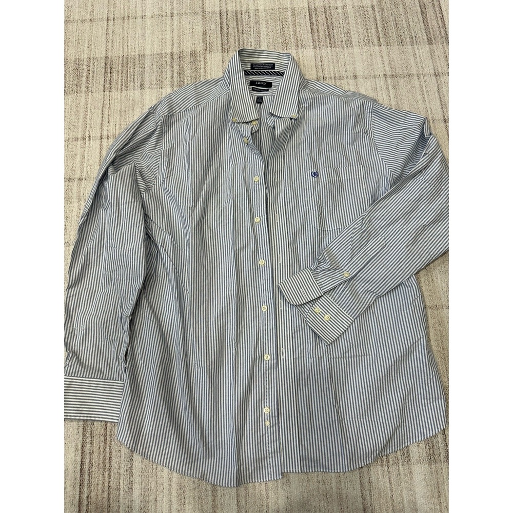 Izod Men's Long Sleeve Shirt Stiped Slim, 17 - 34/35 XL Office Classic Formal